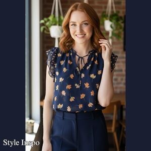 Navy Floral Blouse